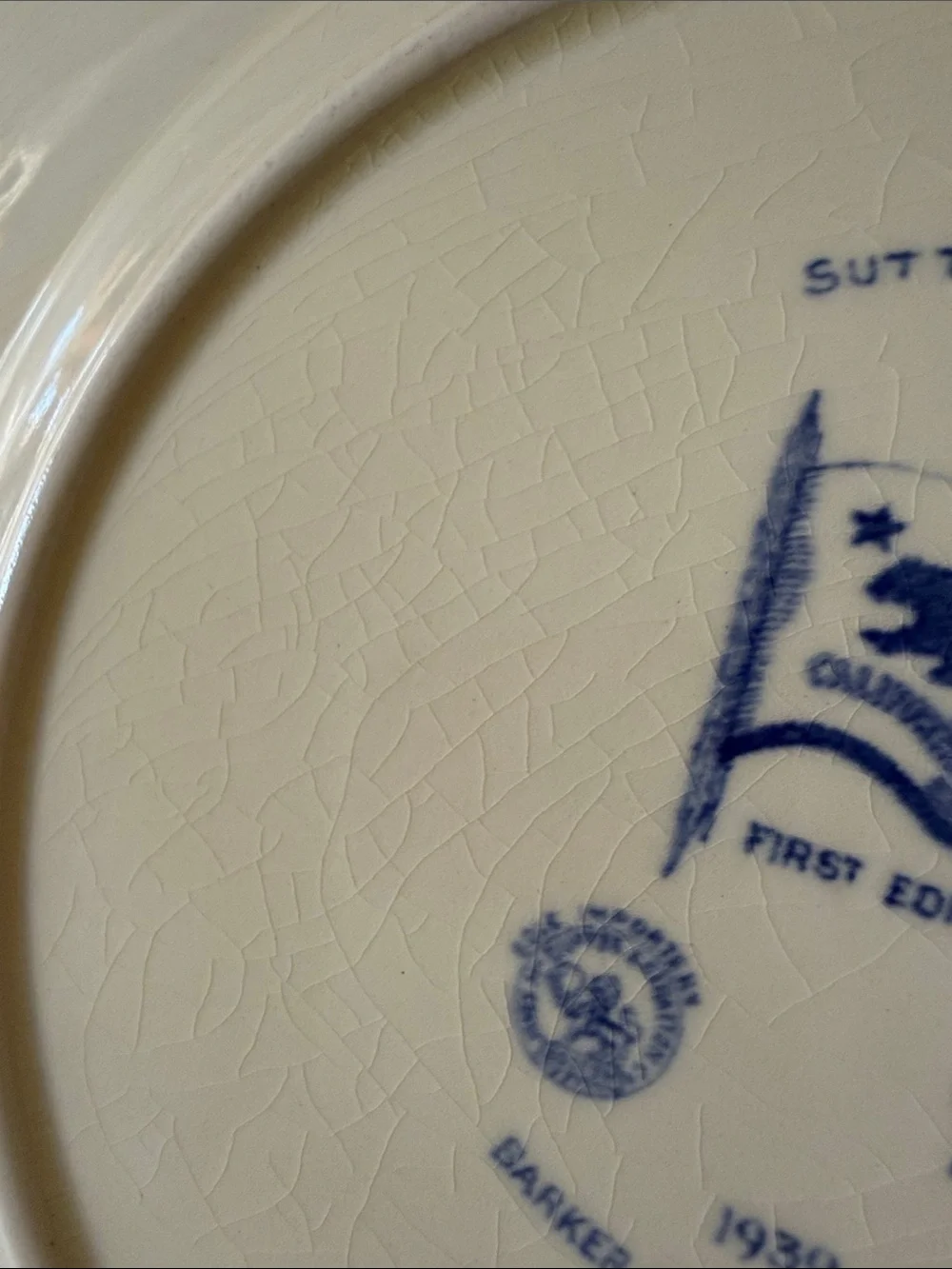 1939 Wedgewood Republic Plate Sutter's Fort 1848 Barker Bros 1st Edition